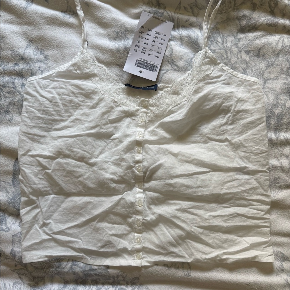 Brandy Melville White Lace Trim Button-Up Camisole
